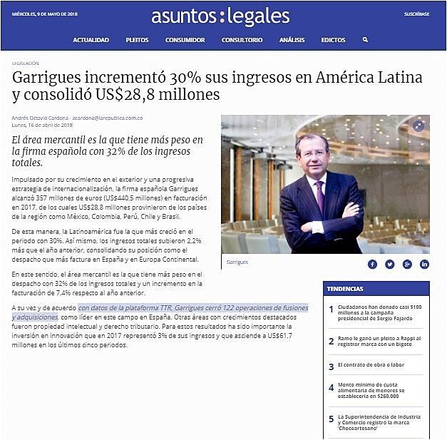 Garrigues increment 30% sus ingresos en Amrica Latina y consolid US$28,8 millones